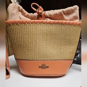 Coach straw/ leather purse